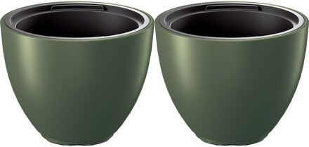 Prosperplast Plantenpot/bloempot Sevilla - 2x - buiten/binnen - kunststof - dennengroen - D30 x H23 cm - Plantenpotten