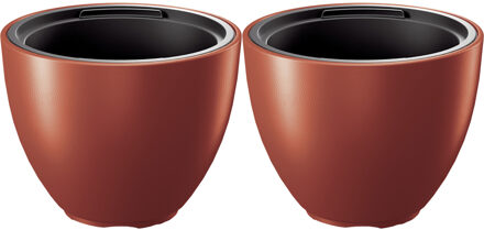 Prosperplast Plantenpot/bloempot Sevilla - 2x - buiten/binnen - kunststof - koper - D30 x H23 cm - Plantenpotten Bruin