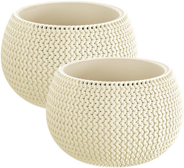 Prosperplast Plantenpot/bloempot Splofy - 2x - creme wit - kunststof - D29 x H20 cm - binnen/buiten pot