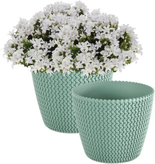 Prosperplast Plantenpot/bloempot Splofy - 2x - mint groen - kunststof - D16 x H13 cm - binnen/buiten