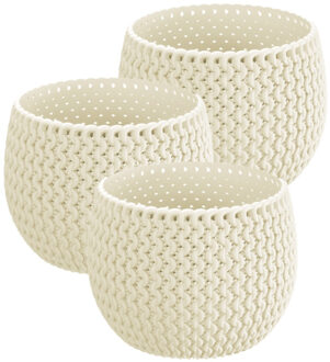 Prosperplast Plantenpot/bloempot Splofy - 3x - creme wit - kunststof - D24 x H16 cm - binnen/buiten pot