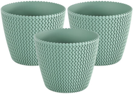 Prosperplast Plantenpot/bloempot Splofy - 3x - mint groen - kunststof - D19 x H16 cm - binnen/buiten