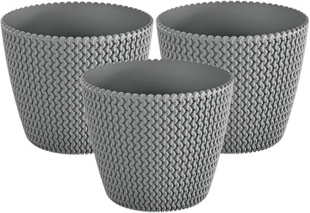 Prosperplast Plantenpot/bloempot Splofy - 3x - steengrijs - kunststof - D19 x H16 cm - binnen/buiten