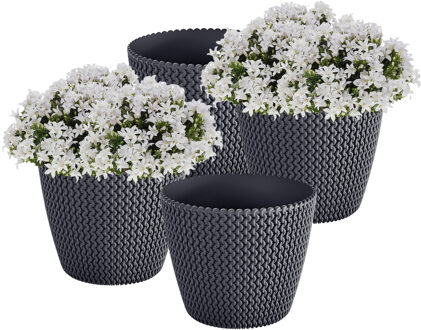 Prosperplast Plantenpot/bloempot Splofy - 4x - antraciet - kunststof - D13 x H11 cm - binnen/buiten