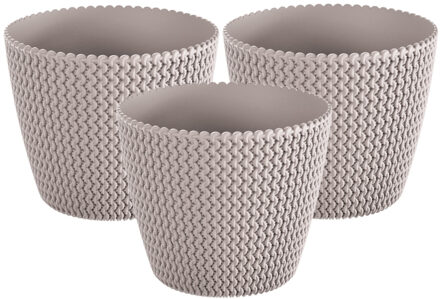 Prosperplast Plantenpot/bloempot Splofy - Set van 3x stuks - taupe - kunststof - D13 x H11 cm - binnen/buiten