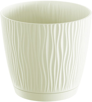 Prosperplast Plantenpot/bloempot Waves - kunststof - creme wit - D24 x H23 cm - binnen/buiten