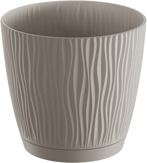 Prosperplast Plantenpot/bloempot Waves - kunststof - taupe - D24 x H23 cm - binnen/buiten