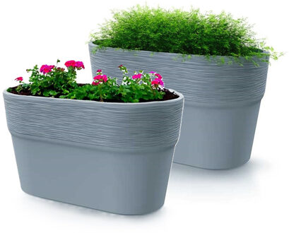 Prosperplast Plantenpot/bloempot Windsor - 2x - buiten/binnen - kunststof - lichtgrijs - L28 x B15 x H15 cm