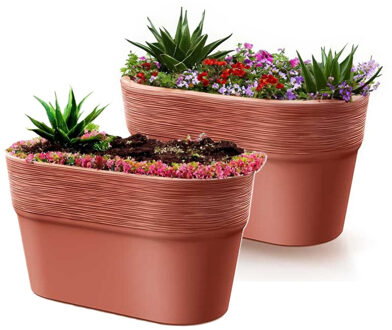 Prosperplast Plantenpot/bloempot Windsor - 2x - buiten/binnen - kunststof - terracotta - L28 x B15 x H15 cm