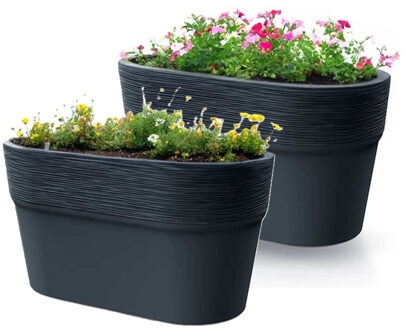 Prosperplast Plantenpot/bloempot Windsor - 2x - kunststof - antraciet - L28 x B15 x H15 cm - Plantenpotten Grijs