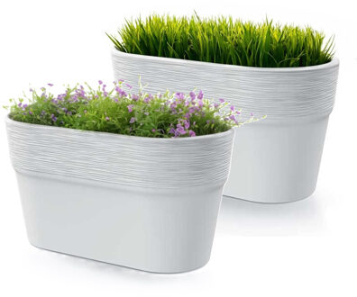 Prosperplast Plantenpot/bloempot Windsor - 2x - kunststof - ivoor wit - L28 x B15 x H15 cm - Plantenpotten