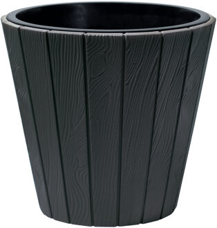 Prosperplast Plantenpot/bloempot Wood Style - buiten/binnen - kunststof - antraciet - D49 x H45 cm - Plantenpotten Grijs