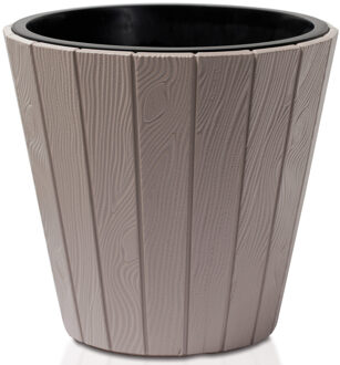 Prosperplast Plantenpot/bloempot Wood Style - buiten/binnen - kunststof - beige - D49 x H45 cm - Plantenpotten