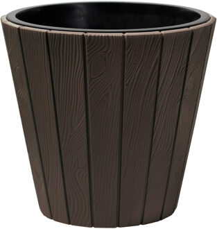 Prosperplast Plantenpot/bloempot Wood Style - buiten/binnen - kunststof - donkerbruin - D49 x H45 cm - Plantenpotten