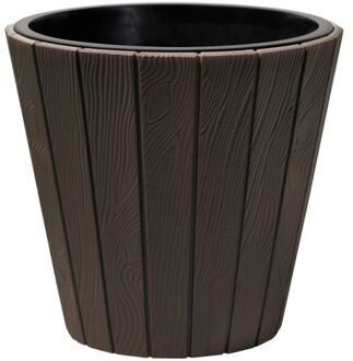 Prosperplast Plantenpot/bloempot Wood Style - buiten/binnen - kunststof - donkerbruin - D49 x H45 cm - Plantenpotten