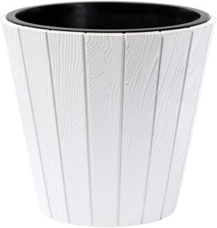 Prosperplast Plantenpot/bloempot Wood Style - buiten/binnen - kunststof - wit - D40 x H37 cm - Plantenpotten