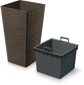 Prosperplast Plantenpot - buiten - kunststof - donkerbruin - Eco wood look - D29xH55 cm - bloempot