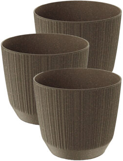 Prosperplast Plantenpot Eco - 3x stuks - stripe - bruin - D20xH17 cm