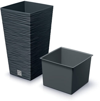Prosperplast Plantenpot Furu Stripes - voor buiten - kunststof - antraciet - vierkant - D20xH38 cm
