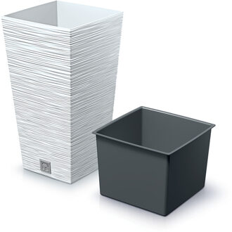 Prosperplast Plantenpot Furu Stripes - voor buiten - kunststof - wit - vierkant - D26xH50 cm - bloem