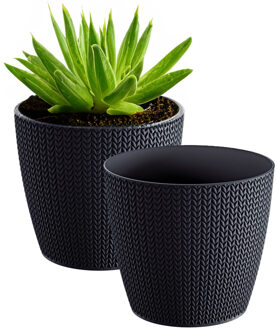 Prosperplast Plantenpot voor buiten - 2x - antraciet - kunststof - D16 x H14 cm - Stijlvol