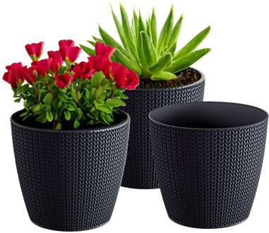 Prosperplast Plantenpot voor buiten - 3x - antraciet - kunststof - D16 x H14 cm - Stijlvol