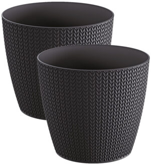 Prosperplast Plantenpot voor buiten - Set van 2x stuks - antraciet - kunststof - D13 x H11 cm - Stijlvol