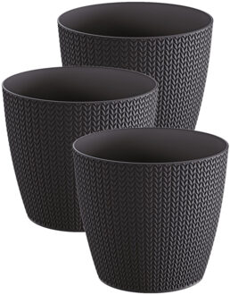 Prosperplast Plantenpot voor buiten - Set van 3x stuks - antraciet - kunststof - D19 x H17 cm - Stijlvol