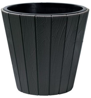 Prosperplast Plantenpot Wood Style - kunststof - antraciet - D40 cm Grijs