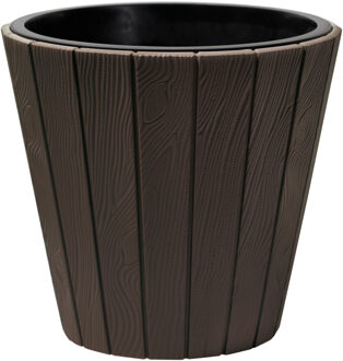 Prosperplast Plantenpot Wood Style - kunststof - donkerbruin - D40 cm