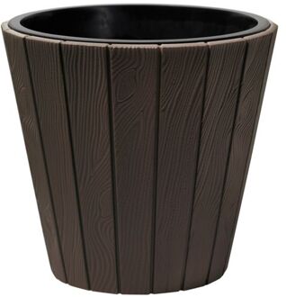 Prosperplast Plantenpot Wood Style - kunststof - donkerbruin - D40 cm