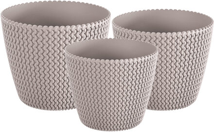 Prosperplast Plantenpotten/bloempot set 3x mix formaten kunststof taupe 19/16/13 cm - Plantenpotten