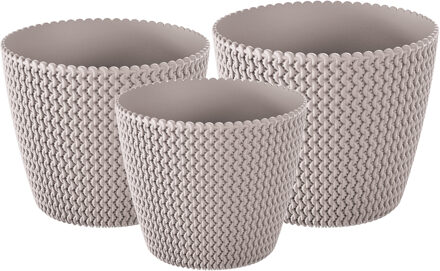 Prosperplast Plantenpotten/bloempot set 3x mix formaten kunststof taupe 22/19/16 cm - Plantenpotten