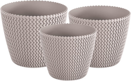 Prosperplast Plantenpotten/bloempot set 3x mix formaten kunststof taupe 26/22/19 cm - Plantenpotten