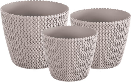 Prosperplast Plantenpotten/bloempot set 3x mix formaten kunststof taupe 30/26/22 cm