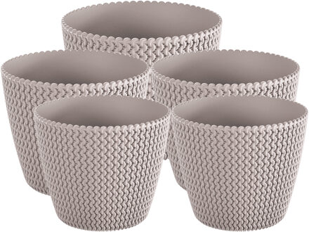 Prosperplast Plantenpotten/bloempot set 5x mix formaten kunststof taupe 19/16/13 cm