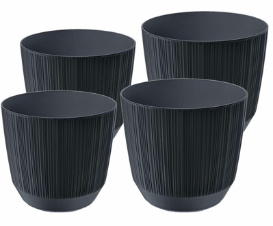 Prosperplast plantenpotten/bloempotten Carf Stripe - antraciet - 4x stuks - kunststof - Dia 13 en 17