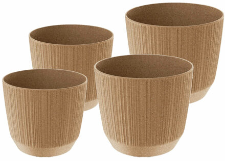 Prosperplast plantenpotten/bloempotten Carf Stripe - beige - 4x stuks - kunststof - Dia 13 en 17 cm