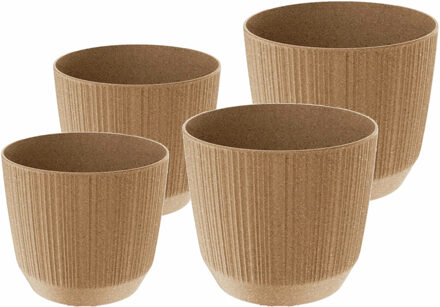 Prosperplast plantenpotten/bloempotten Carf Stripe - beige - 4x stuks - kunststof - Dia 19.5 en 17 c