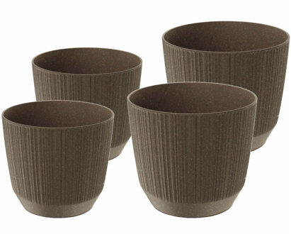 Prosperplast plantenpotten/bloempotten Carf Stripe - bruin - 4x stuks - kunststof - Dia 19.5 en 17 c