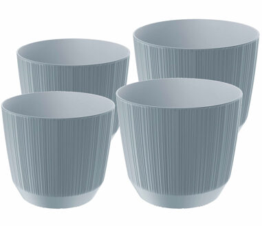 Prosperplast plantenpotten/bloempotten Carf Stripe - grijs - 4x stuks - kunststof - Dia 13 en 17 cm