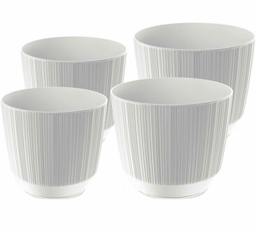 Prosperplast plantenpotten/bloempotten Carf Stripe - parel wit - 4x stuks - kunststof - Dia 15 en 19