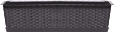 Prosperplast Ratolla plantenbak/bloembak - donkerbruin - 12L - 70 x 17 x 15 cm - Met opvangschotel