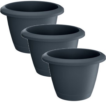 Prosperplast Respana bloempot - 3x - antraciet - 39 cm - inclusief onderzetter - kunststof - plantenpot - Woon/tu