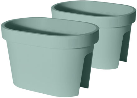 Prosperplast Set van 2x stuks balkon plantenpotten/bloempotten mint groen 40 x 25 cm ovaal van kunststof - Plantenpotten