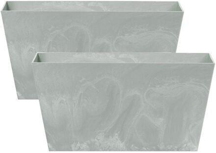 Prosperplast Set van 2x stuks beton-look plantenbak/bloembak - kunststof - 40 x 20 x 15 cm - lichtgrijs - voor bu