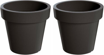 Prosperplast Set van 2x stuks grote antraciet kunststof bloempotten/plantenpotten 60 cm - Plantenpotten Grijs