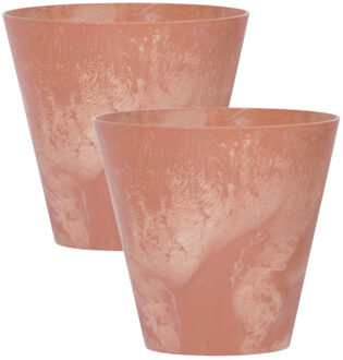 Prosperplast Set van 2x stuks kunststof bloempotten/plantenpotten betonlook 20 cm terracotta - Plantenpotten Bruin
