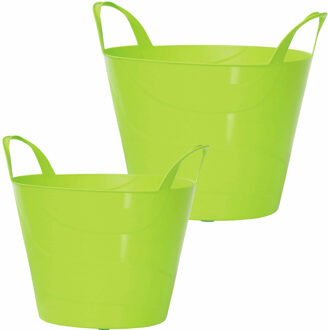 Prosperplast Set van 2x stuks kunststof flexibele emmers/wasmanden/kuipen groen in verschillende formaten