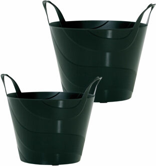 Prosperplast Set van 2x stuks kunststof flexibele emmers/wasmanden/kuipen zwart in verschillende formaten